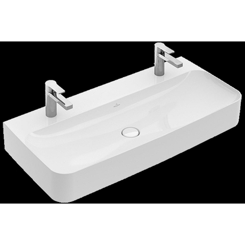 Villeroy & Boch finion wastafel - met 2 kraangaten - 100x47cm CeramicPlus - zonder overloop - White Alpine (glans wit) SW106490