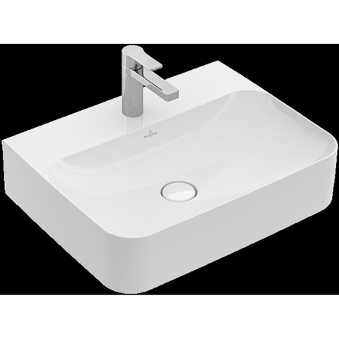 Villeroy & Boch Finion lavabo - underside rectifiée 1 trou de robinet 60x47cm - Ceramic+ avec trop-plein dissimulé stone white SW209550