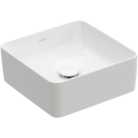 Villeroy & Boch Collaro opzetwastafel vierkant - 38x38cm - zonder overloop - zonder kraangat CeramicPlus - Stone White (mat wit) SW336078