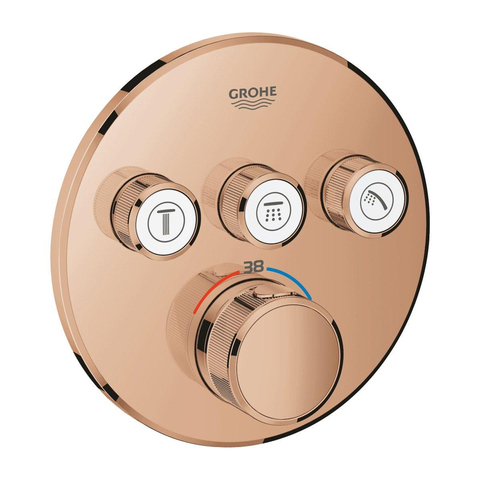 Grohe Grohtherm SmartControl Inbouwkraan - thermostatisch - met omstel voor 3 functies - rond - warm sunset (koper) SW354652