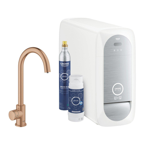 Grohe Blue Home Keukenkraan - C-uitloop - 1-gats - filterfunctie - plat licht en bruisend water - brushed warm sunset (koper) SW354741