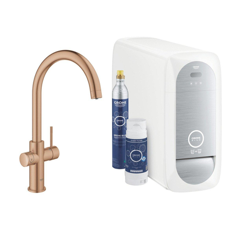 Grohe Blue Home Keukenkraan - C-uitloop - 1-gats - filterfunctie - plat licht en bruisend water - brushed warm sunset (koper) SW354706