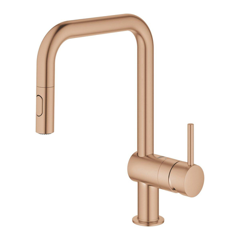 Grohe Minta Keukenkraan - hoog - draaibare/uittrekbare u uitloop - 2 straalsoorten - brushed warm sunset (koper) SW354670