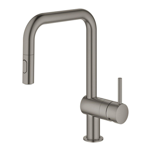 Grohe Minta Keukenkraan - hoog - draaibare/uittrekbare u uitloop - 2 straalsoorten - brushed hard graphite (antraciet) SW354697