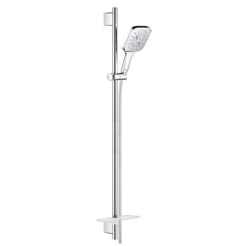 GROHE Rainshower Smartactive 130 Cube Ensemble barre de douche - 90cm - douchette à main carrée - 3 types de jet - flexible de douche lisse - avec porte-savon - chrome SW452833