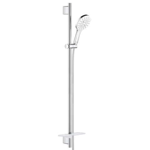 GROHE Rainshower SmartActive 130 Ensemble barre de douche - 90cm - douchette ronde - 3 types de jets - flexible de douche lisse - avec porte-savon - chrome SW472428