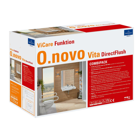 Villeroy & Boch ViCare Combi-Pack hangtoilet – DirectFlush – diepte 59,5 cm – met softclose zitting en steungrepen – glans wit SW490031