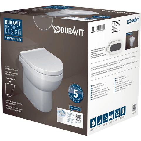 Duravit Durastyle Basic closetset Staand - diepspoel - spoelrandloos - 37x48cm - met softclose closetzitting - rimless - wit SW358501