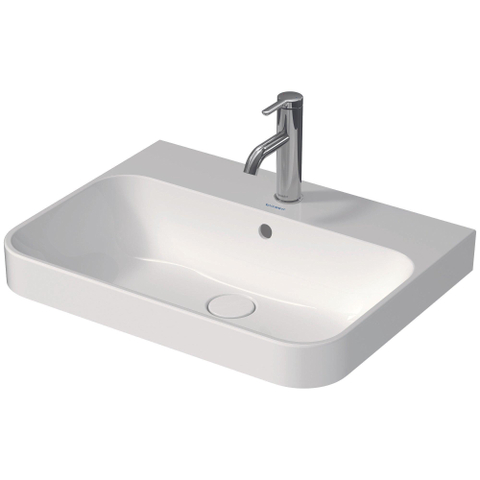 Duravit Happy D.2 Plus opbouwwastafel - met kraangat - met overloop - 60x46cm - met keramisch push-open ventiel - met wondergliss - mat antraciet SW358154
