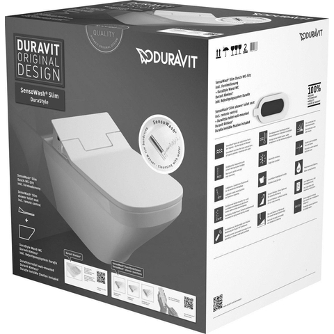 Duravit DuraStyle wandclosetpack diepspoel spoelrandloos met verdekte bevestiging 37x62cm incl. douchewc closetzitting Slim Sensowash wit SW85526