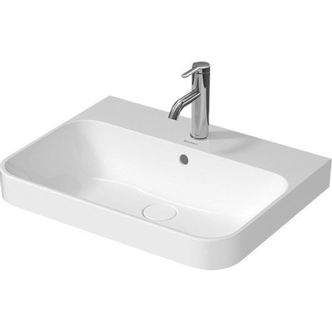 Duravit Happy D.2 Plus opbouwwastafel - met kraangat - met overloop - 60x46cm - met keramisch push-open ventiel - met wondergliss - mat antraciet SW358154