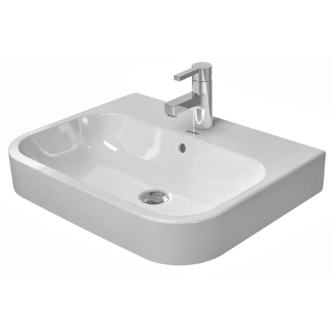 Duravit Happy D.2 Opbouwwastafel - geslepen - met overloop - met kraangat - 60x46cm - inclusief bevestiging - met wondergliss - wit SW54291