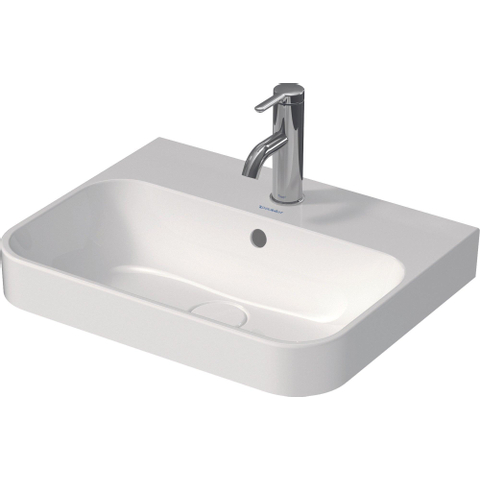 Duravit Happy D.2 Plus opbouwwastafel - met kraangat - met overloop - 50x40cm - met keramisch push-open ventiel - met wondergliss - wit SW358151