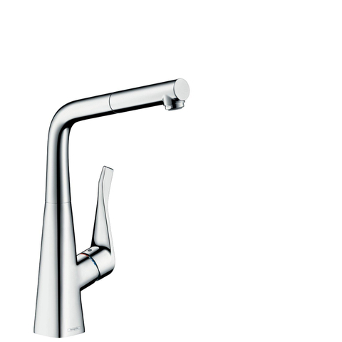 Hansgrohe Metris M71 1-greeps keukenmengkraan - 320 eco - uittrekbare uitloop - 1jet - hoogglans chroom SW528981