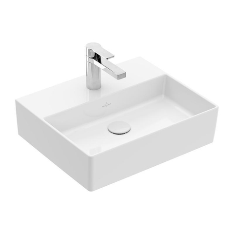 Villeroy & Boch memento 2.0 wastafel - voor handdoekhouders - 50x42cm - zonder overloop - 1 kraangat - White Alpine (glans wit) SW358404