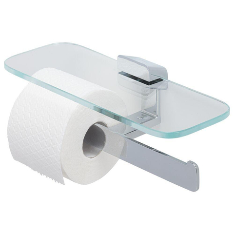 Geesa Shift Porte-rouleau de papier toilette double Chrome avec tablette en verre transparent SW642473