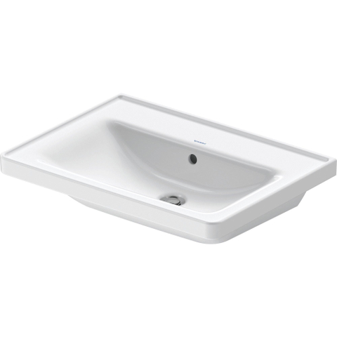 Duravit D-neo Wastafel - met waskom midden - zonder kraangat - met overloop - 65x48cm - met wondergliss - wit SW640401