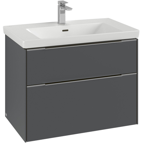 Villeroy & Boch Subway 3.0 wastafelonderbouwkast - met 2 laden - met grepen aluminium glanzend - 77.2x57.6x47.8 - Stone Oak (hout) SW641629