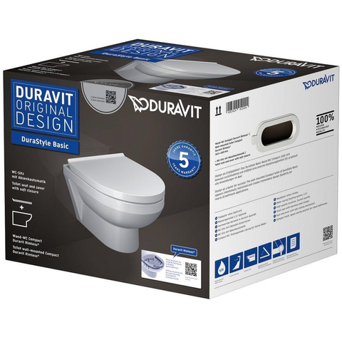 Duravit Durastyle Basicwandclosetpack - met wandcloset - diepspoel - rimless - 36.5x48cm - met closetzitting - met dek - spoelrandloos - softclose - wit SW472391