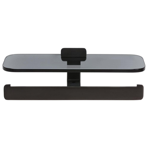 Geesa Shift Porte-rouleaux de papier toilette double Métal noir brossé avec tablette en verre fumé SW641371