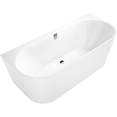 Villeroy & Boch Oberon 2.0 halfvrijstaand bad - 180x80cm Quaryl - inclusief afvoer /overloopcombinatie in chroom en - Stone White (mat wit) SW454200
