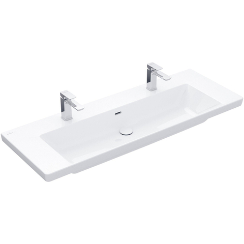 Villeroy & Boch Subway 3.0 lavabo pour meuble - 130x47x17cm - Rectangulaire 2 trous de robinet sans trop-plein Blanc Alpin brillant Céramique SW701015