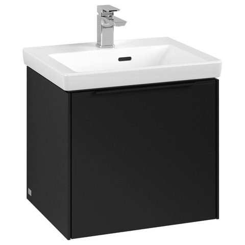 Villeroy & Boch Subway 3.0 wastafelonderkast - 50x40x40cm - met greep - 1 - softclose lade - 1 sifonuitsparing - spaanplaat - Volcano Black (zwart) SW730483