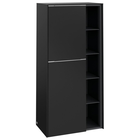 Villeroy & Boch Subway 3.0 Badkamerkast - 60x35x120cm - 2 linksdraaiende - softclose deuren - 5 open vakken aluminium glanzende greep - spaanplaat - Volcano Black (zwart) SW730412