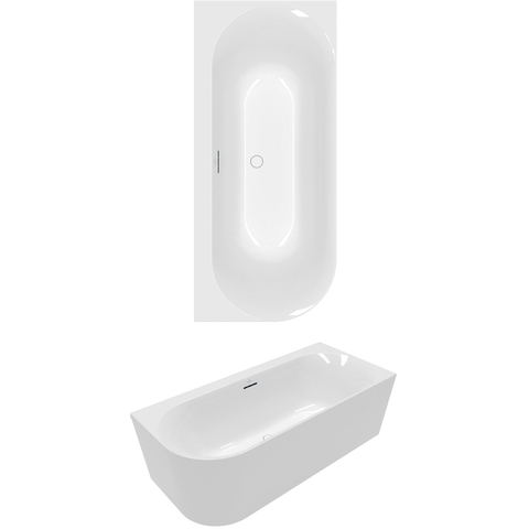 Villeroy & Boch Loop & Friends kunststof - inbouw duobad acryl back to wall oval - 180x80x47cm hoekuitvoerin - Stone White (mat wit) SW762323