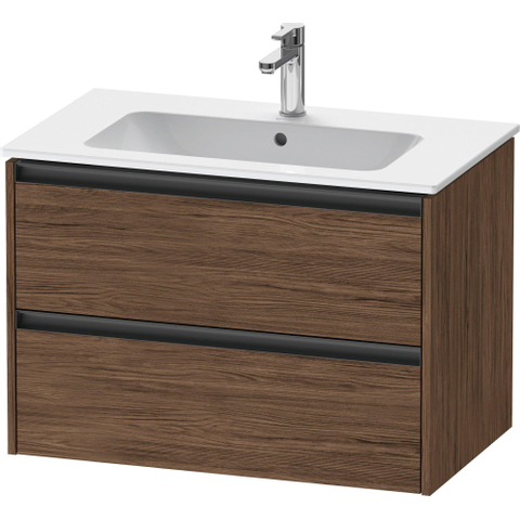 Duravit Ketho.2 Wastafelonderbouwkast - met 2 laden - 81x48x55cm - met grepen antraciet - donker noten mat SW772730