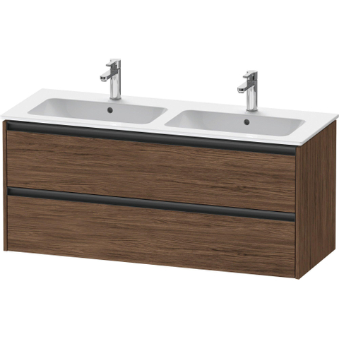 Duravit Ketho.2 Wastafelonderbouwkast - met 2 laden - voor dubbele wastafel - 128x48x55cm - met grepen antraciet - donker noten mat SW772058