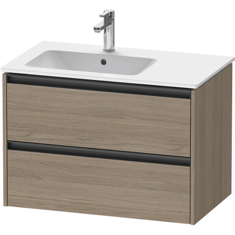 Duravit Ketho.2 Wastafelonderbouwkast - met 2 laden - voor waskom links - 81x48x54.9cm - met grepen antraciet - eiken terra mat SW773030