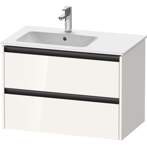 Duravit Ketho.2 Wastafelonderbouwkast - met 2 laden - voor waskom links - 81x48x54.9cm - met grepen antraciet - hoogglans wit SW772934