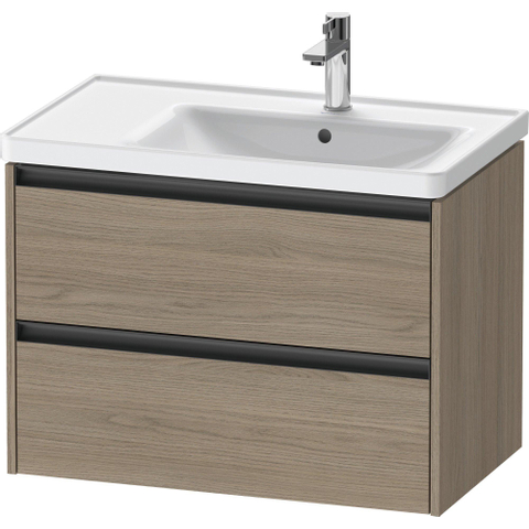 Duravit Ketho.2 Wastafelonderbouwkast - met 2 laden - voor waskom rechts - 78.4x45.5x54.9cm - met grepen antraciet - eiken terra mat SW772388