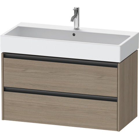 Duravit Ketho.2 Wastafelonderbouwkast - met 2 laden - 98.4x46x54.9cm - met grepen antraciet - eiken terra mat SW772385