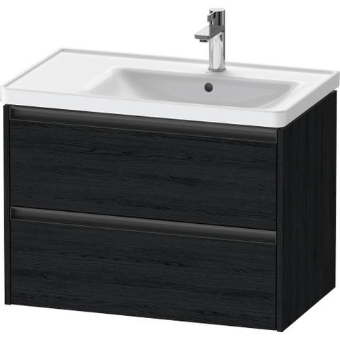 Duravit Ketho.2 Wastafelonderbouwkast - met 2 laden - voor waskom rechts - 78.4x45.5x54.9cm - met grepen antraciet - eiken zwart mat SW772030