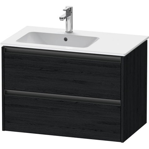 Duravit Ketho.2 Wastafelonderbouwkast - met 2 laden - voor waskom links - 81x48x54.9cm - met grepen antraciet - eiken zwart mat SW772875