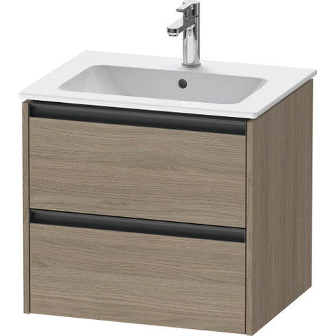 Duravit Ketho.2 Wastafelonderbouwkast - met 2 laden - 61x48x55cm - met grepen antraciet - eiken terra mat SW772377