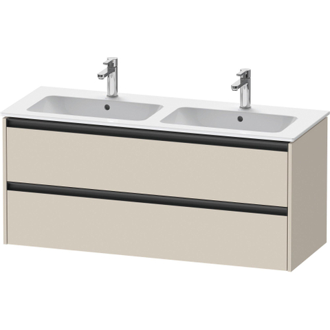 Duravit Ketho.2 Wastafelonderbouwkast - met 2 laden - voor dubbele wastafel - 128x48x55cm - met grepen antraciet - taupe supermat SW772429