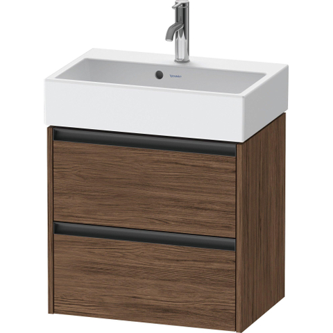 Duravit Ketho.2 Wastafelonderbouwkast - met 2 laden - 58.4x39x54.9cm - met grepen antracietdonker - mat noten (donker) (hout) SW772734