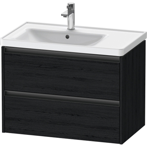 Duravit Ketho.2 Wastafelonderbouwkast - met 2 laden - voor waskom links - 78.4x45.5x54.9cm - met grepen antraciet - eiken zwart mat SW772866