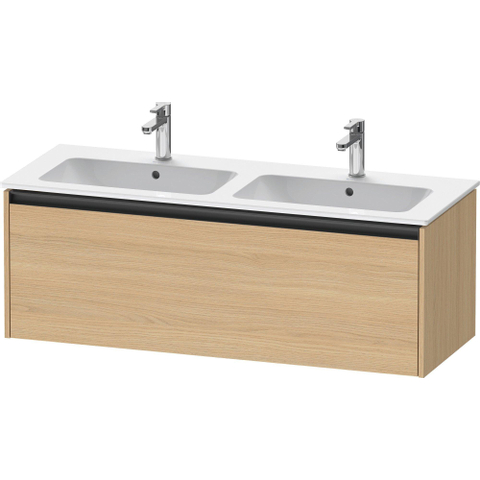 Duravit Ketho.2 Wastafelonderbouwkast - met 1 lade - voor dubbele wastafel - 128x48x44cm - met greep antraciet - natuur eiken mat SW772238