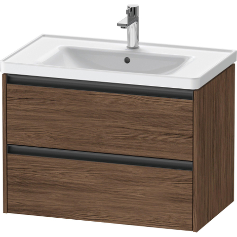 Duravit Ketho.2 Wastafelonderbouwkast - met 2 laden - 78.4x45.5x54.9cm - met grepen antraciet - donker noten mat SW772717