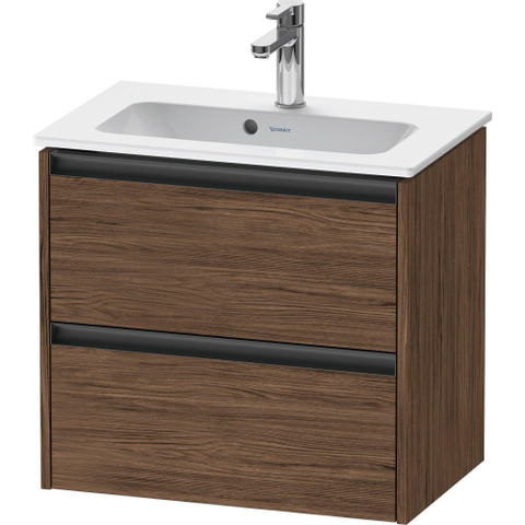 Duravit Ketho.2 Wastafelonderbouwkast - met 2 laden - 61x39x54.9cm - met grepen antraciet - donker noten mat SW772711