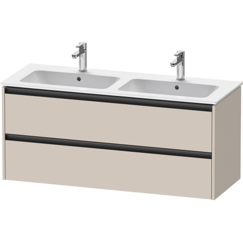Duravit Ketho.2 Wastafelonderbouwkast - met 2 laden - voor dubbele wastafel - 128x48x55cm - met grepen antraciet - taupe mat SW772313