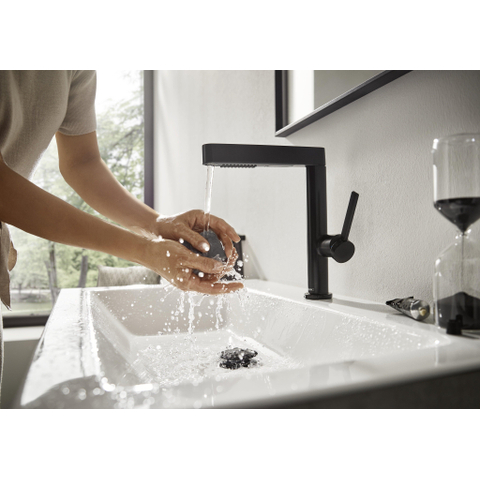 Hansgrohe Finoris Wastafelkraan - 230 - 2jet - met uittrekbare vuistdouche - met afvoerplug - mat zwart SW651140