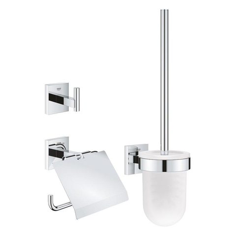 Grohe Start Cube Accessoireset 3-in-1 - closetrolhouder met klep - handdoekhaak - closetborstelgarnituur met glazen inzet - chroom SW878187