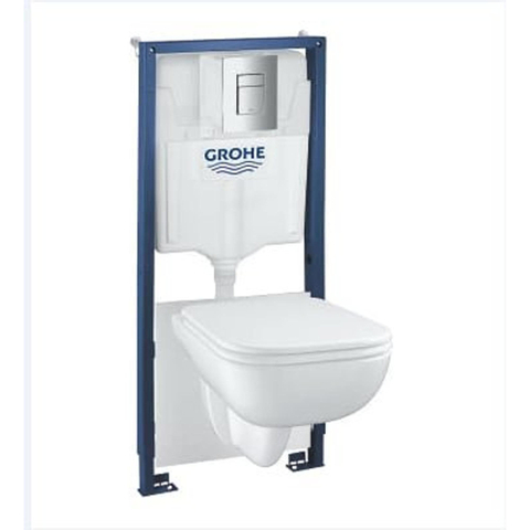 Grohe Solido Start Edge WC-element - GD-2 reservoir - dualflush bedieningsplaat - wandcloset diepspoel - H113cm - zitting met deksel en softclose - blauw/wit SW878131