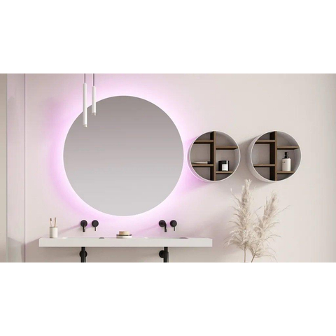 Looox Wood collection Wooden BoX niche murale ronde mat blanc Ø50x14cm chêne old grey SW108696
