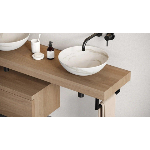 Looox Wood collection Solo plan sous vasque - 120x46cm - Avec porte-serviettes (gauche) inox brossé - Chêne massif gris ancien SW108659